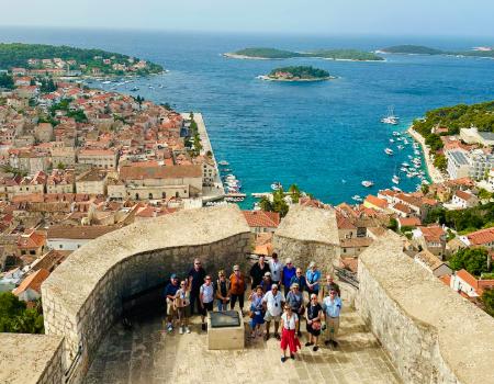Travellers smiling in Hvar, Croatia on a classic tour